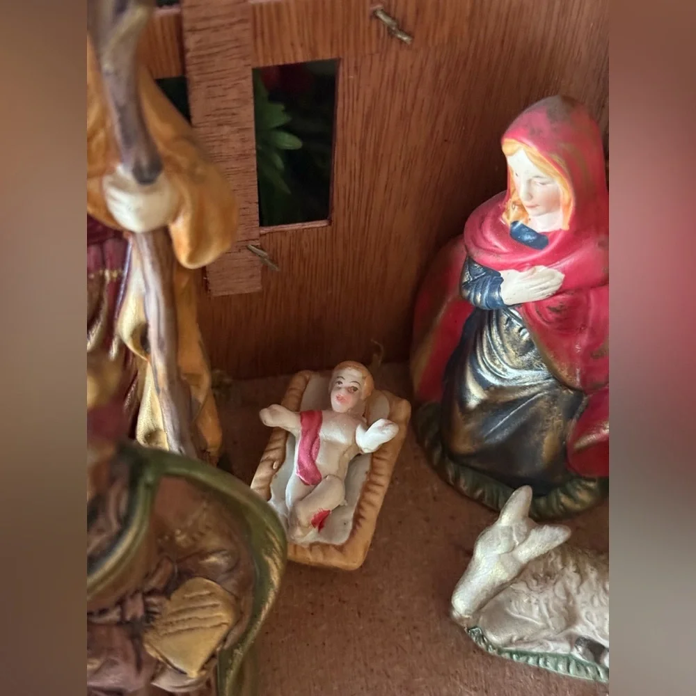 Vintage 1994 Porcelain Hand-Painted Nativity Set – Multi-Color Holiday Décor